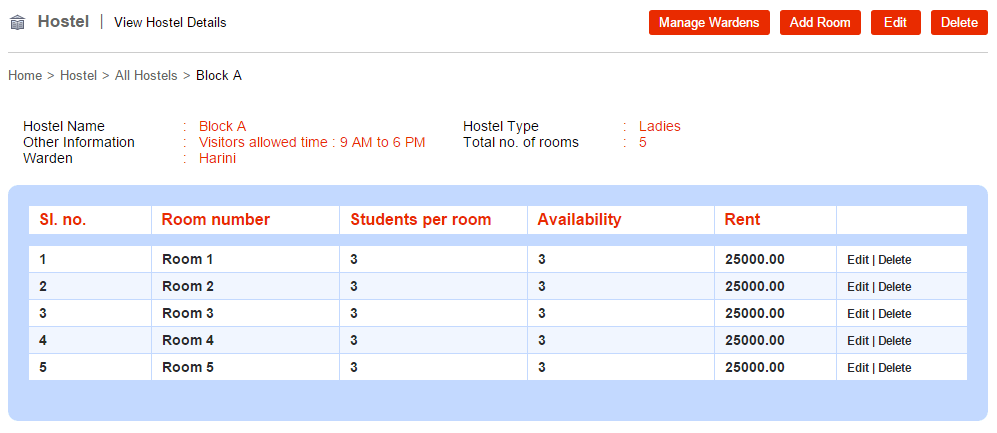 Erasoft Software for Education  Management Hostel Module